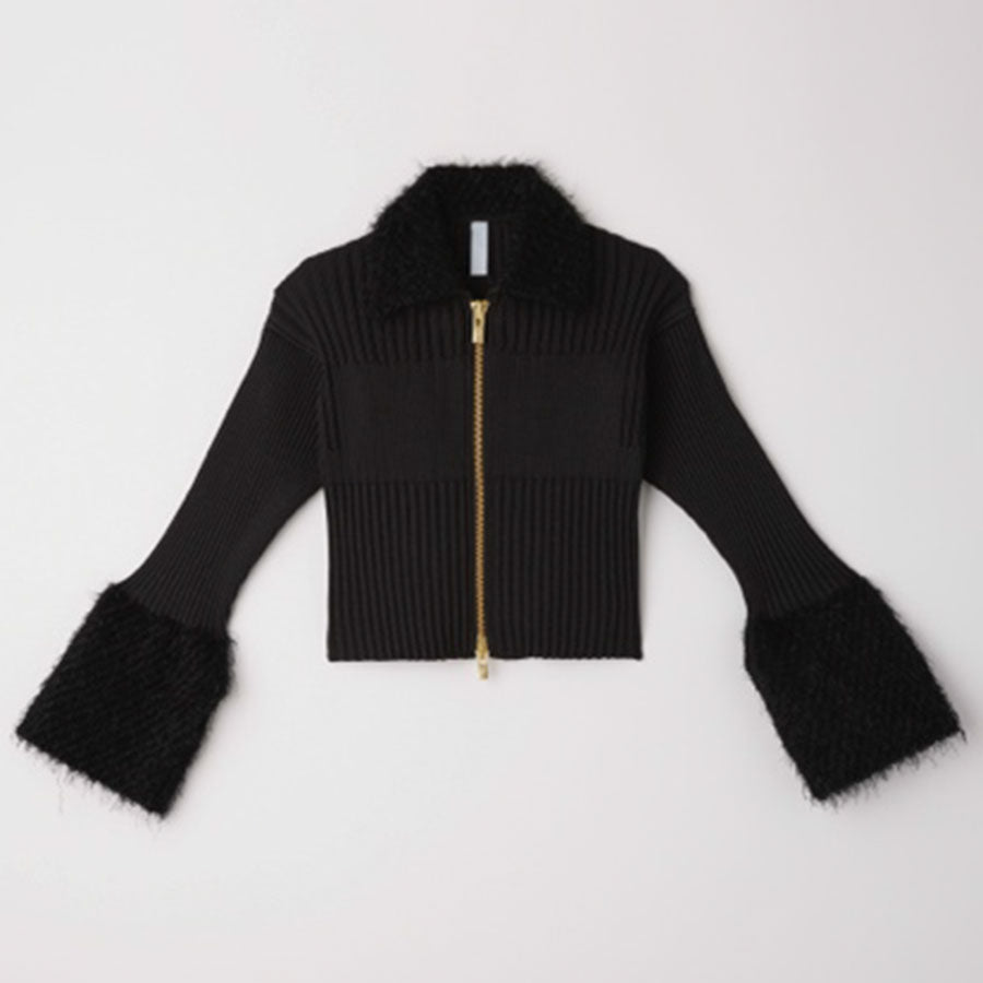 【CFCL/シーエフシーエル】<br>FLUTED PILE GLITTER CROPPED ZIP SHIRT CARDIGAN <br>CF010KE065JP00