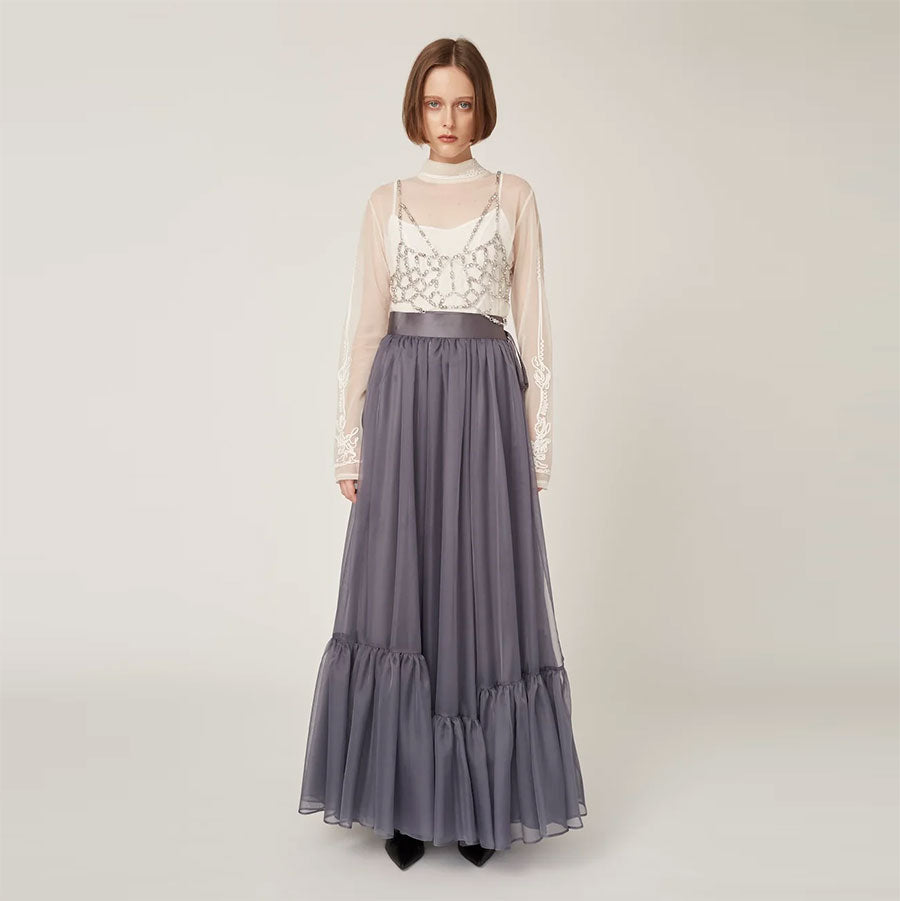 【MURRAL/ミューラル】<br>Spacious sheer wrap skirt <br>242-0901