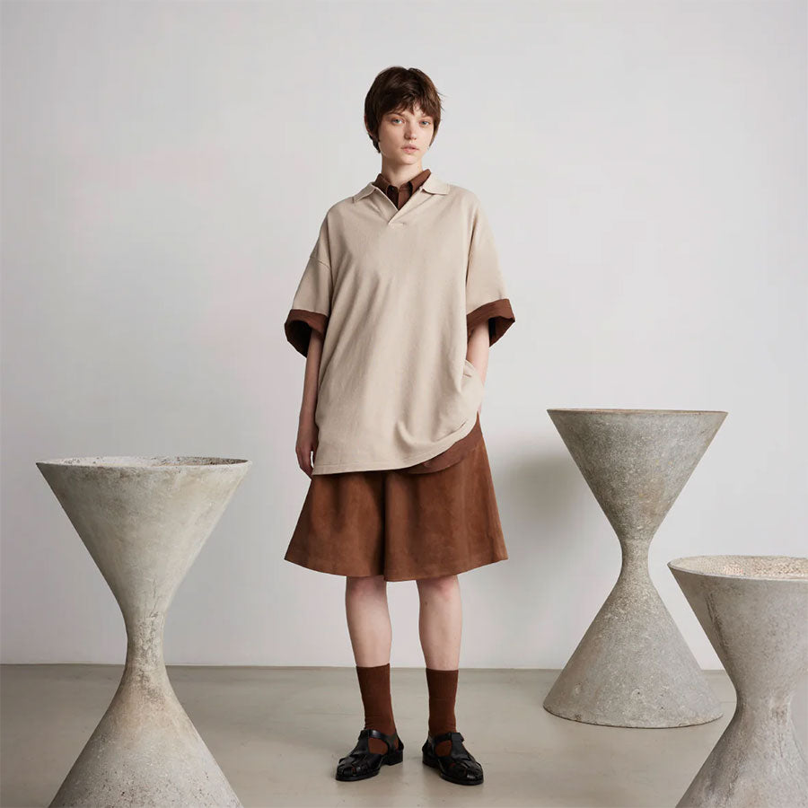 Graphpaper Cotton Pique Jersey L/S Skipper Polo Beige