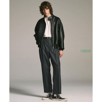 【A.PRESSE/アプレッセ】<br>Leather Harrington Jacket <br>23AAP-01-03H