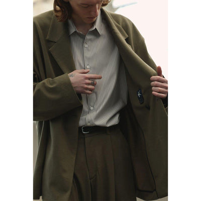 【KANEMASA PHIL./カネマサフィル】<br>Pencil Stripe Dress Jersey Shirt <br>KM23A011