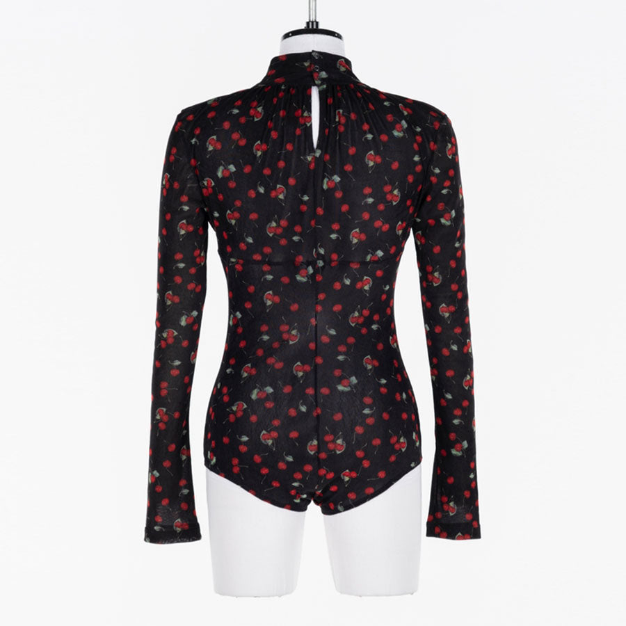 【FETICO/フェティコ】 <br>Printed velvet tulle turtleneck bodysuit <br>FTC254-0401B
