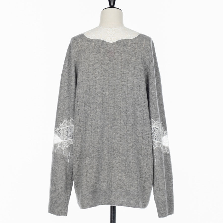 FETICO/フェティコ】OVERSIZED HAIRY LACE PANELED KNIT CARDIGAN