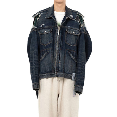 【Maison MIHARA YASUHIRO】<br>Stadium Jacket Layered Denim Jacket <br>J14BL121