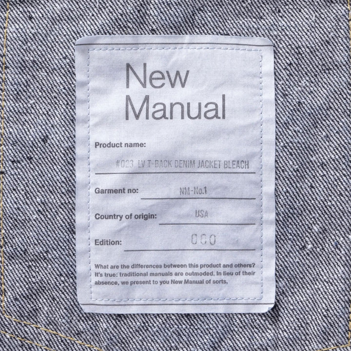 New Manual/ニューマニュアル】#023 LV T-BACK DENIM JACKET BLEACH