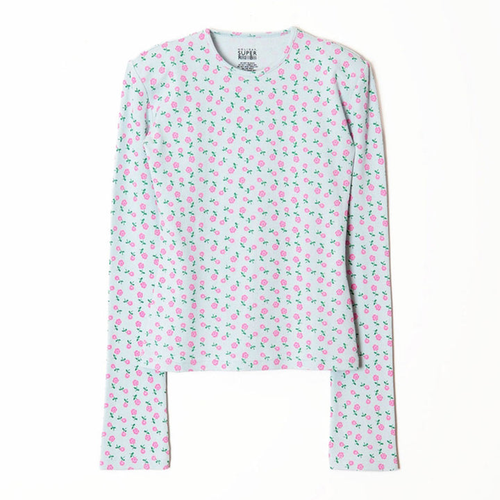 トップス HOLIDAY SUPER RIB TOP FLOWER HOLIDAY/ホリデイ】SUPER RIB PADDED SHOULDER CREW-NECK L/S TOPS
