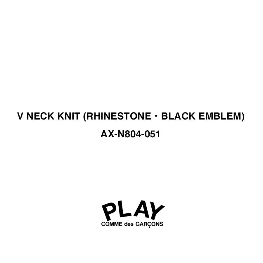 【PLAY COMME des GARCONS】<br>V NECK KNIT (ラインストーン・BLACK EMBLEM) <br>AX-N804-051