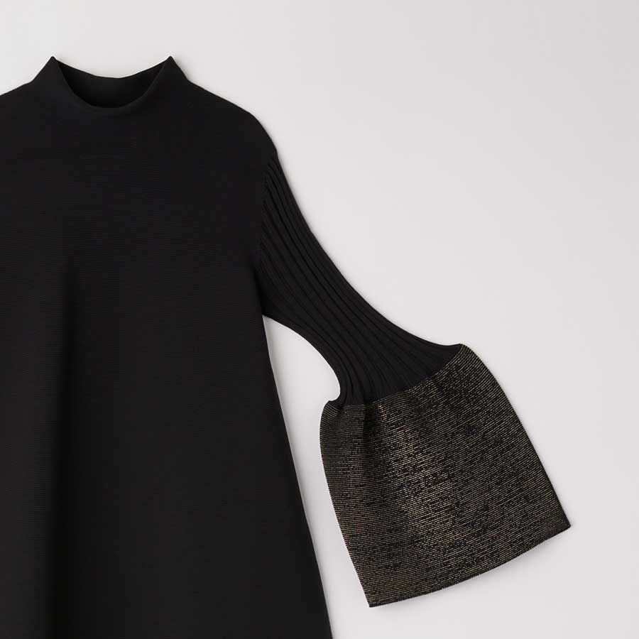【CFCL/シーエフシーエル】<br>POTTERY GLITTER MOCKNECK LONG BELL SLEEVE FLARE DRESS <br>CF010KH128JM00