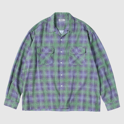 【SEDAN ALL-PURPOSE/セダンオールパーパス】<br>Printed Plaid Flannel Open Collar Shirt <br>SD25F-SH02