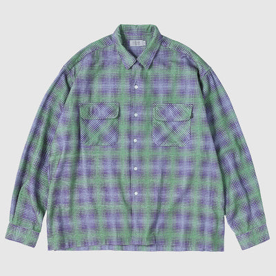 【SEDAN ALL-PURPOSE/セダンオールパーパス】<br>Printed Plaid Flannel Open Collar Shirt <br>SD25F-SH02