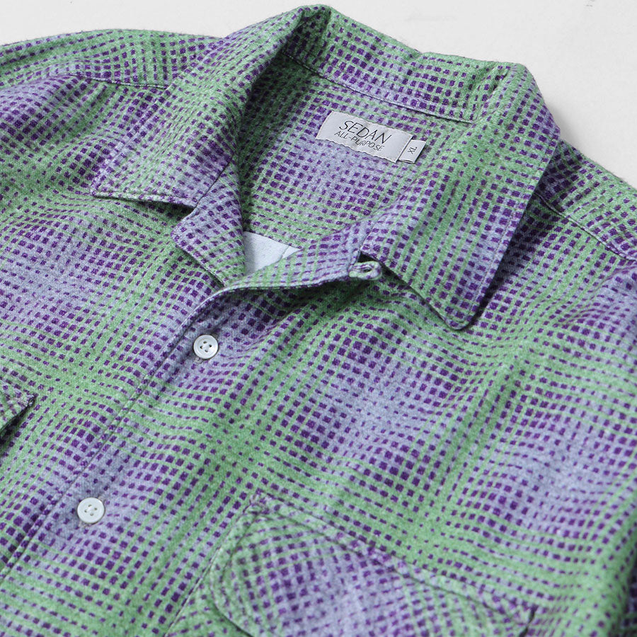 【SEDAN ALL-PURPOSE/セダンオールパーパス】<br>Printed Plaid Flannel Open Collar Shirt <br>SD25F-SH02