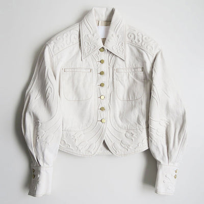 【Mame Kurogouchi/マメ】<br>Floral Embossed Short Denim Jacket <br>MM24SS-JK021