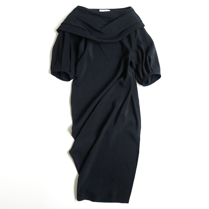※ロンタン　mame kurogouchi 黒ワンピース Mame Kurogouchi(マメ) BackSatin Crepe Georgette Embroidered