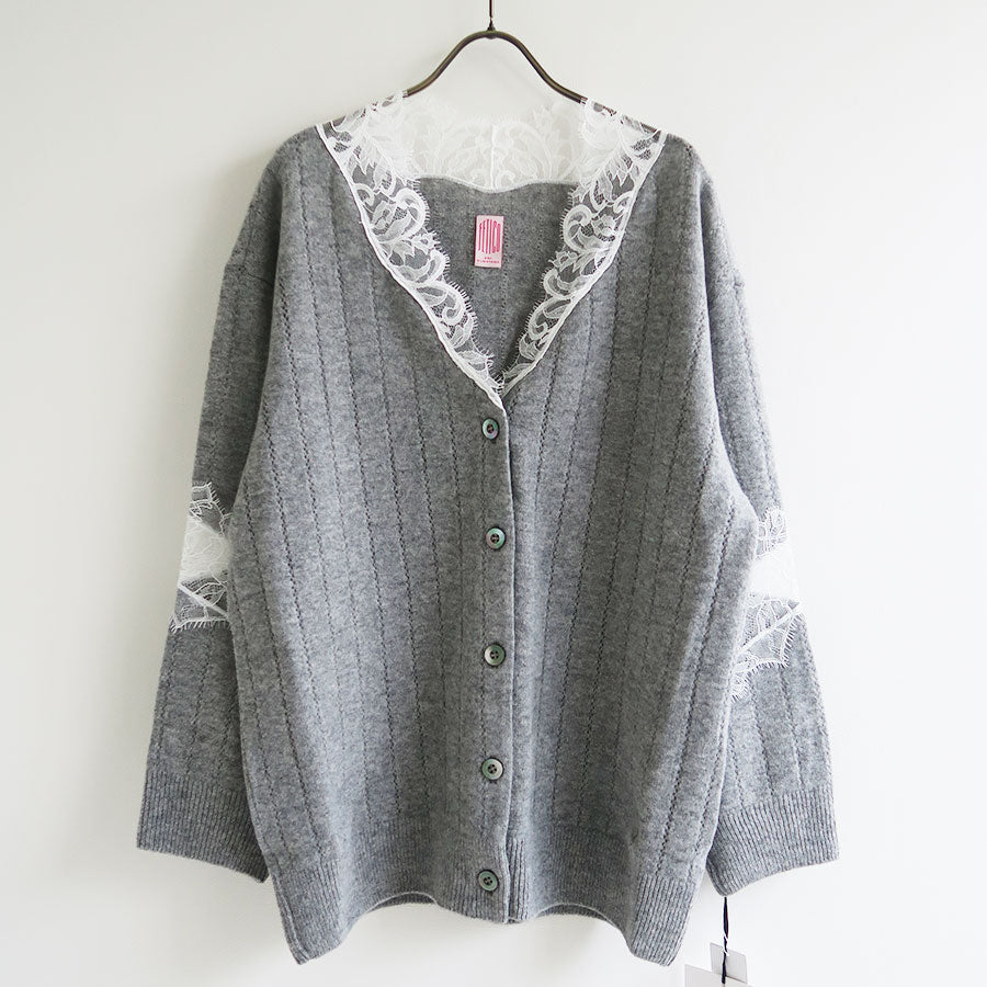 FETICO/フェティコ】OVERSIZED HAIRY LACE PANELED KNIT CARDIGAN
