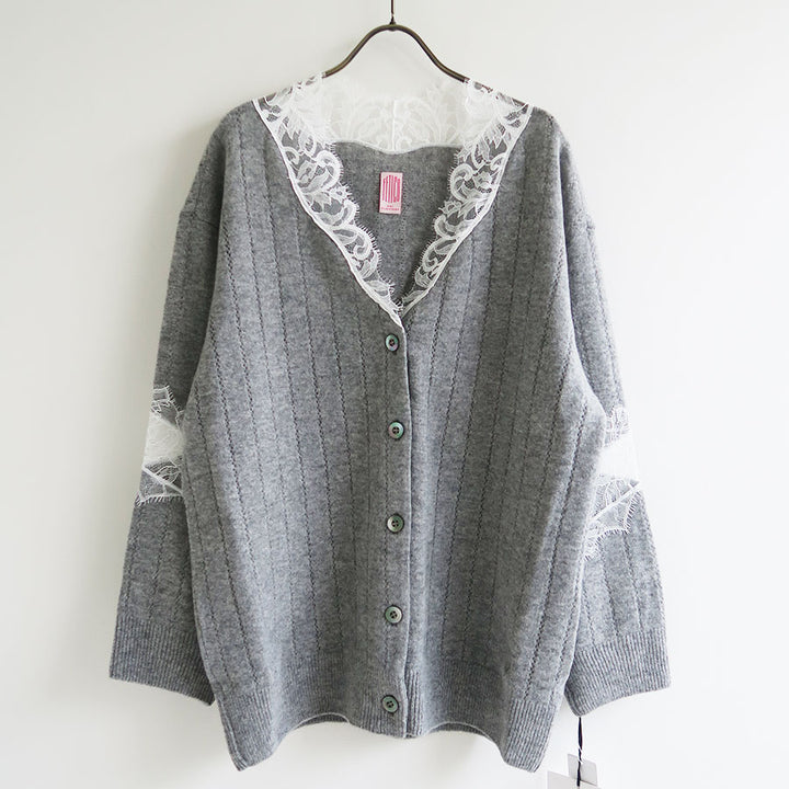 FETICO パフスリーブ カーディガン　完売品　ブラウン系　サイズ1 FETICO/フェティコ】OVERSIZED HAIRY LACE PANELED KNIT CARDIGAN