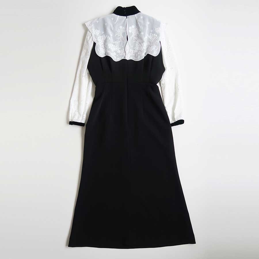 Mame Kurogouchi/マメ】Triacetate Georgette Embroidery Collar Dress