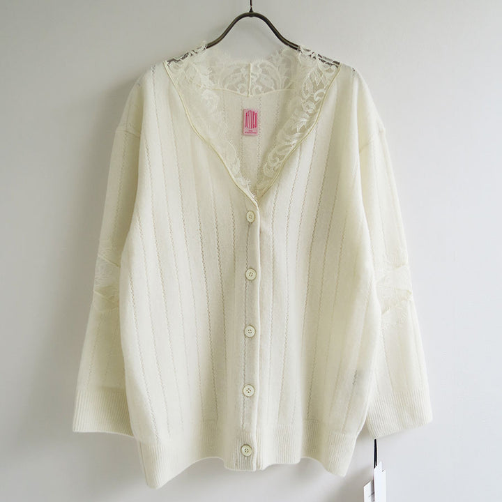 FETICO/フェティコ】OVERSIZED HAIRY LACE PANELED KNIT CARDIGAN