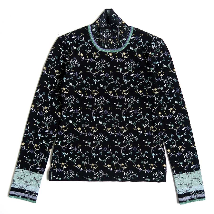 Mame Kurogouchi/マメ】Floral Motif Glitter High Neck Knit Top