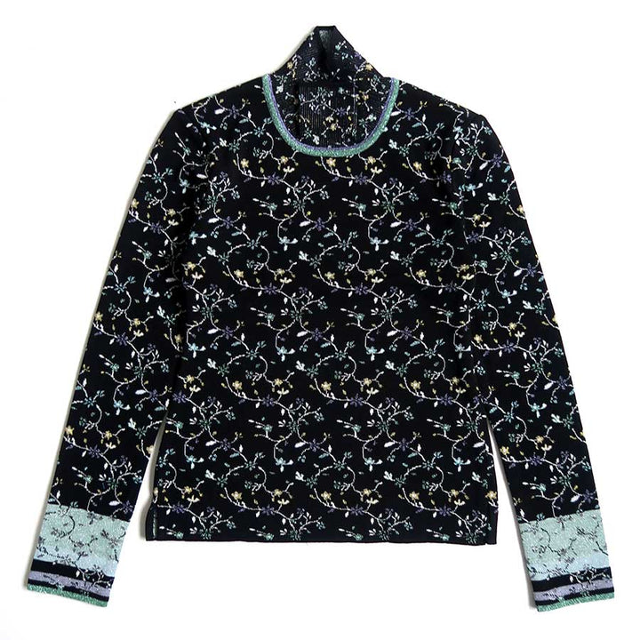 Mame Kurogouchi/マメ】Floral Motif Glitter High Neck Knit Top