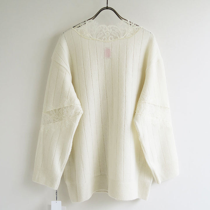 FETICO/フェティコ】OVERSIZED HAIRY LACE PANELED KNIT CARDIGAN