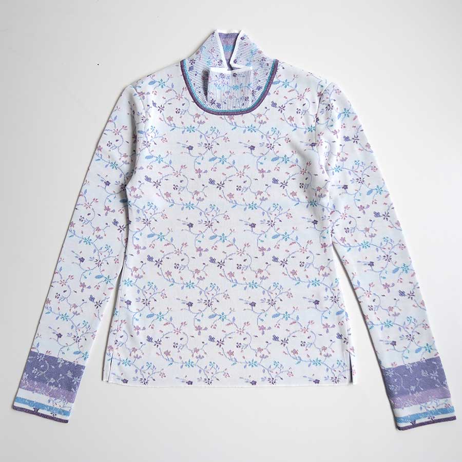 Mame Kurogouchi/マメ】Floral Motif Glitter High Neck Knit Top