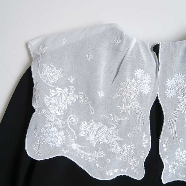 Mame Kurogouchi/マメ】Triacetate Georgette Embroidery Collar Top