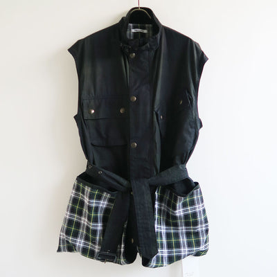 【FUMIKA UCHIDA/フミカウチダ】 <br>OILED TARTAN PLAID SLEEVELESS HUNTER COAT <br>U-OT001