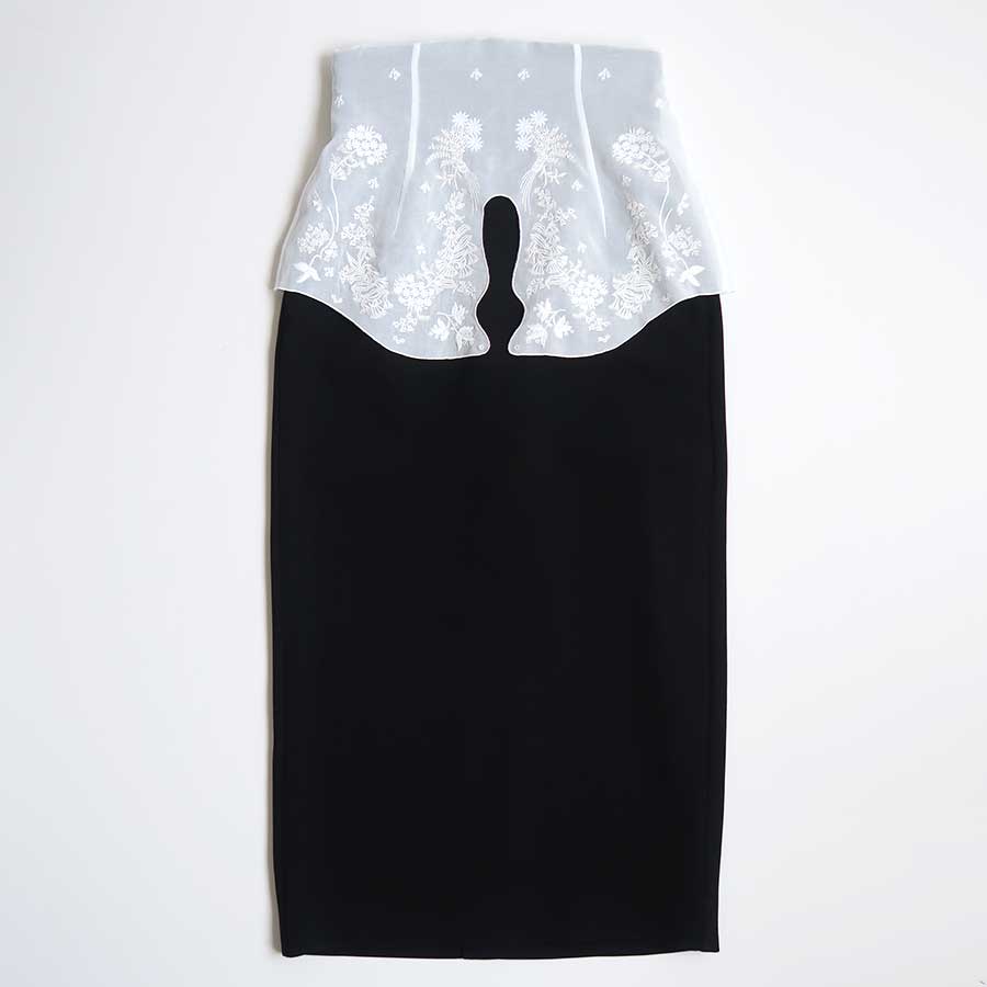 【Mame Kurogouchi/マメ】<br>Triacetate Georgette Embroidery Peplum Skirt <br>MM25FW-SK104
