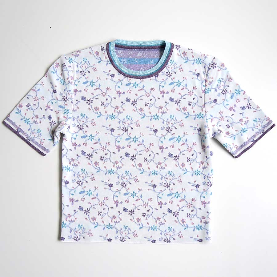 Mame Kurogouchi/マメ】Floral Motif Glitter Short Sleeve Knit Top