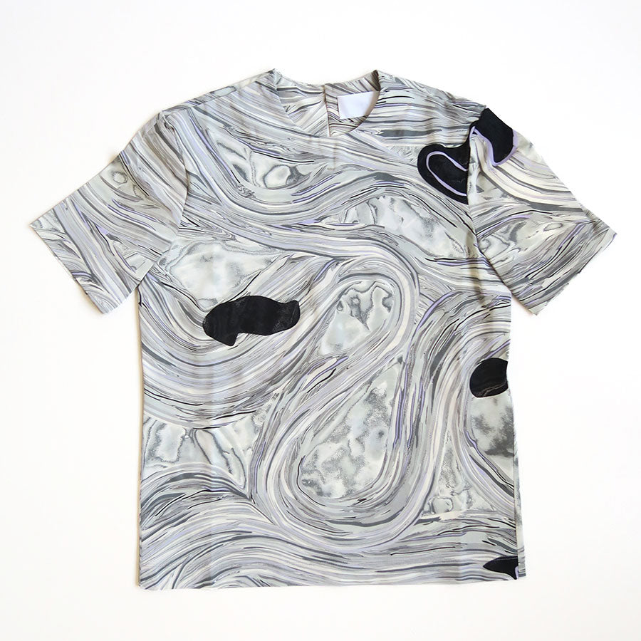 【Mame Kurogouchi/マメ】<br>Marble Print Jersey Short Sleeve Top <br>MM25FW-JS077
