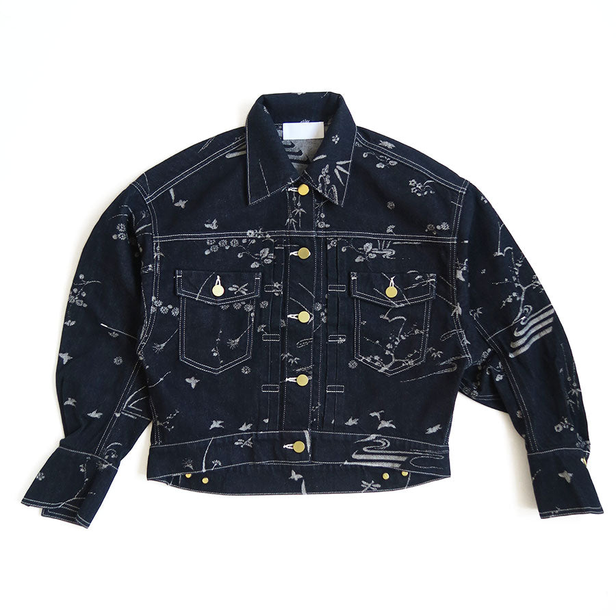 【Mame Kurogouchi/マメ】<br>Nature Pattern Jacquard Short Denim Jacket <br>MM25FW-JK088