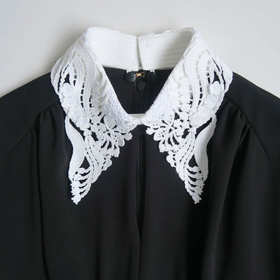 【Mame Kurogouchi/マメ】<br>Back Satin Crepe Georgette Embroidered Collar Flared Dress <br>MM24SS-DR083