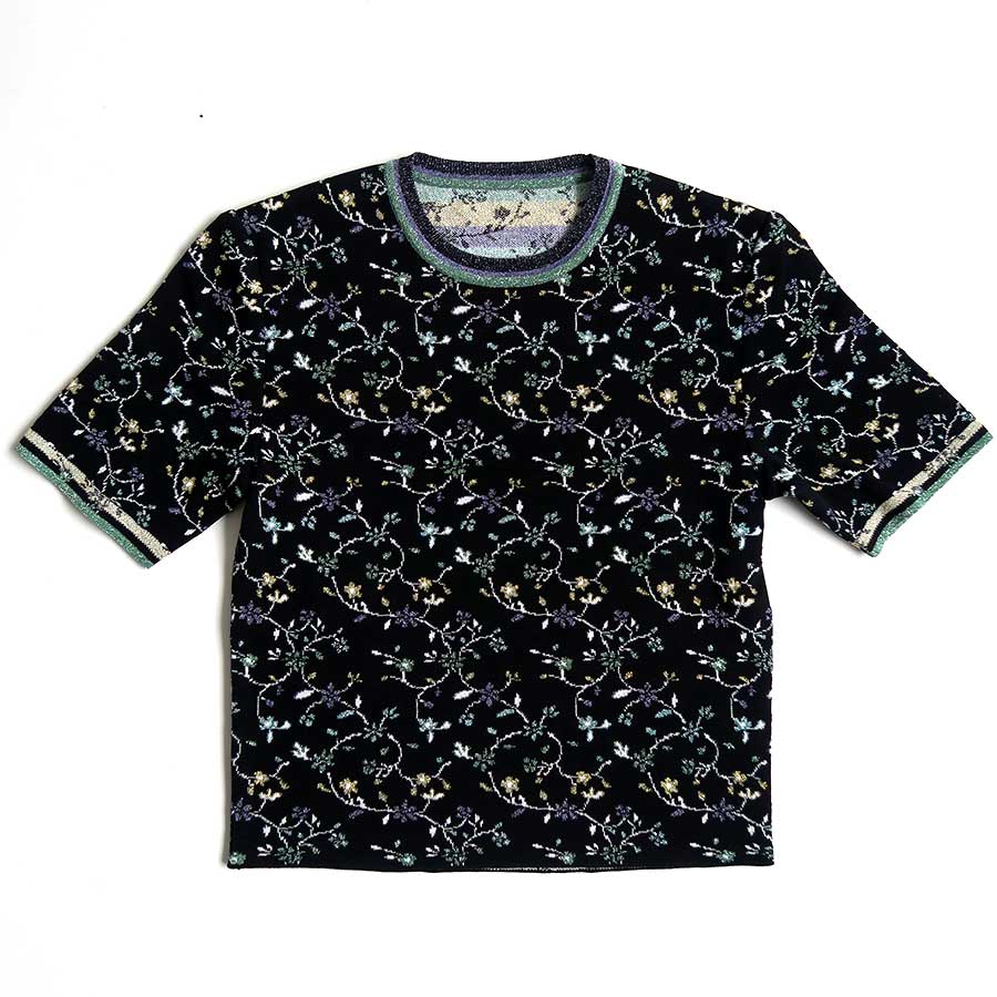 Mame Kurogouchi/マメ】Floral Motif Glitter Short Sleeve Knit Top