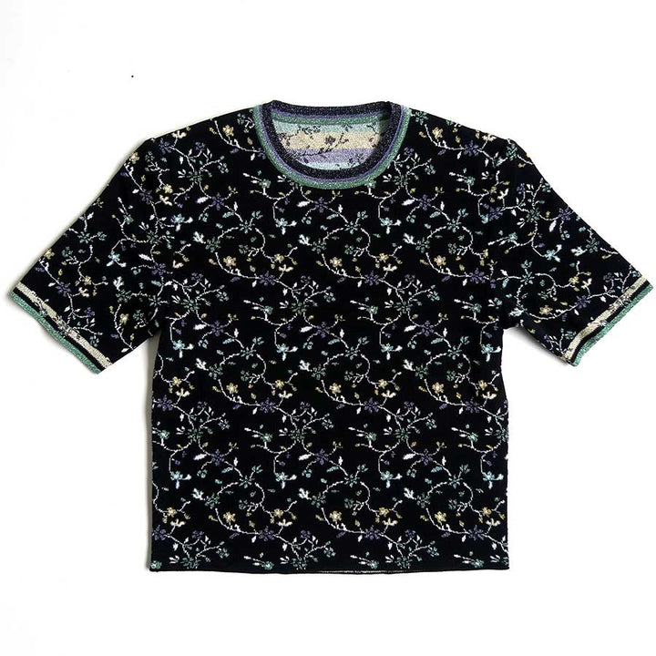 Mame Kurogouchi/マメ】Floral Motif Glitter Short Sleeve Knit Top