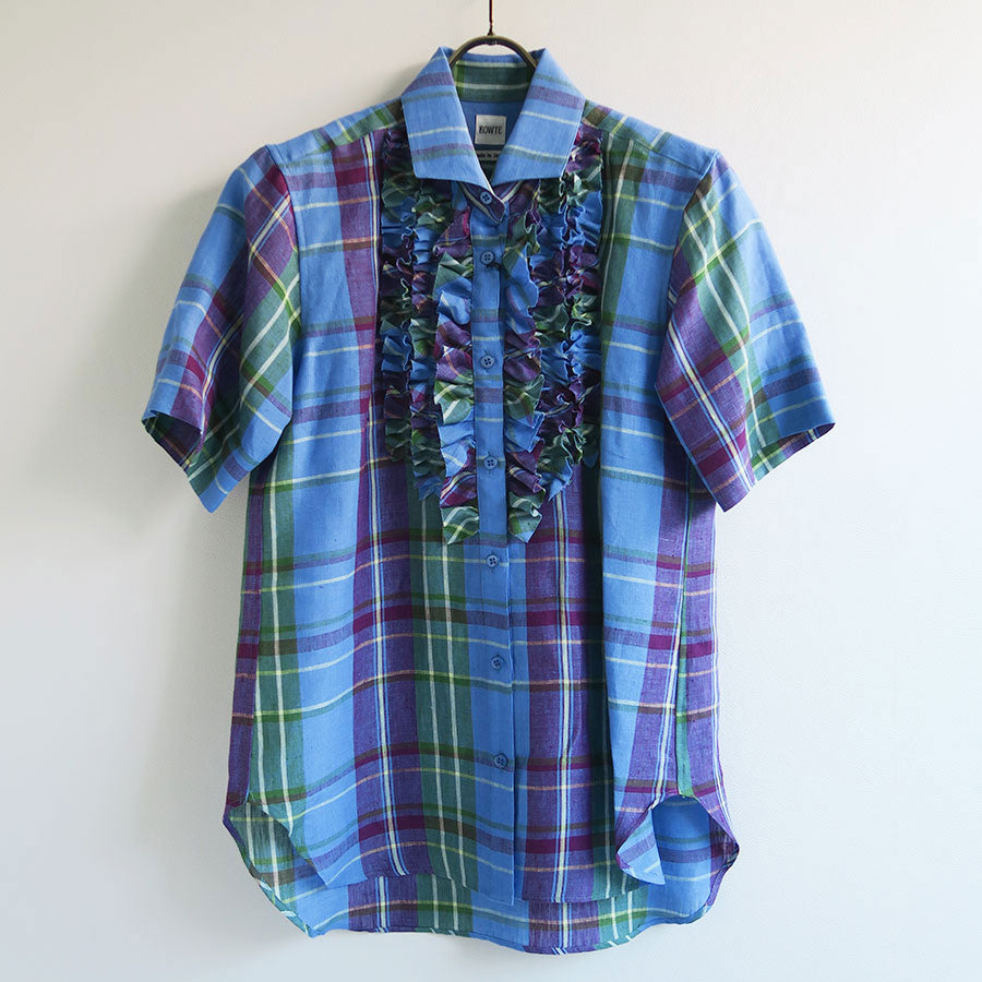 【BOWTE/バウト】<br>FRENCH LINEN MADRAS CHECK FRILL DRESS SHIRT <br>241-01-0002