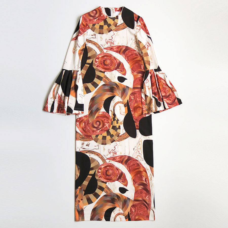 【Mame Kurogouchi/マメ】<br>Marble Print I-Line Jersey Dress <br>MM23FW-JS022