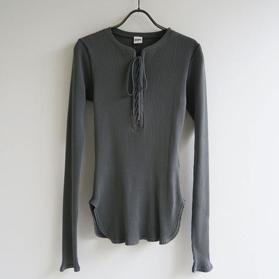 【BOWTE/バウト】<br>HIGH TWIST COTTON RIB LACE UP LONG SLV <br>232-02-0005