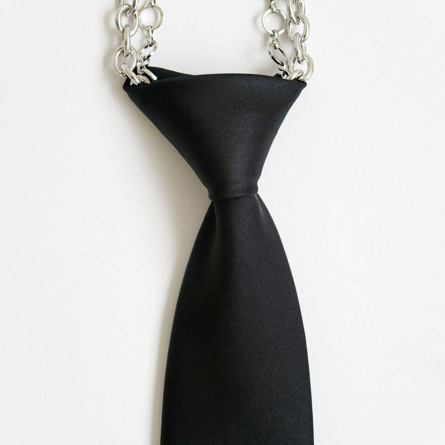 kishidamiki chain tie white stripe - ネックレス