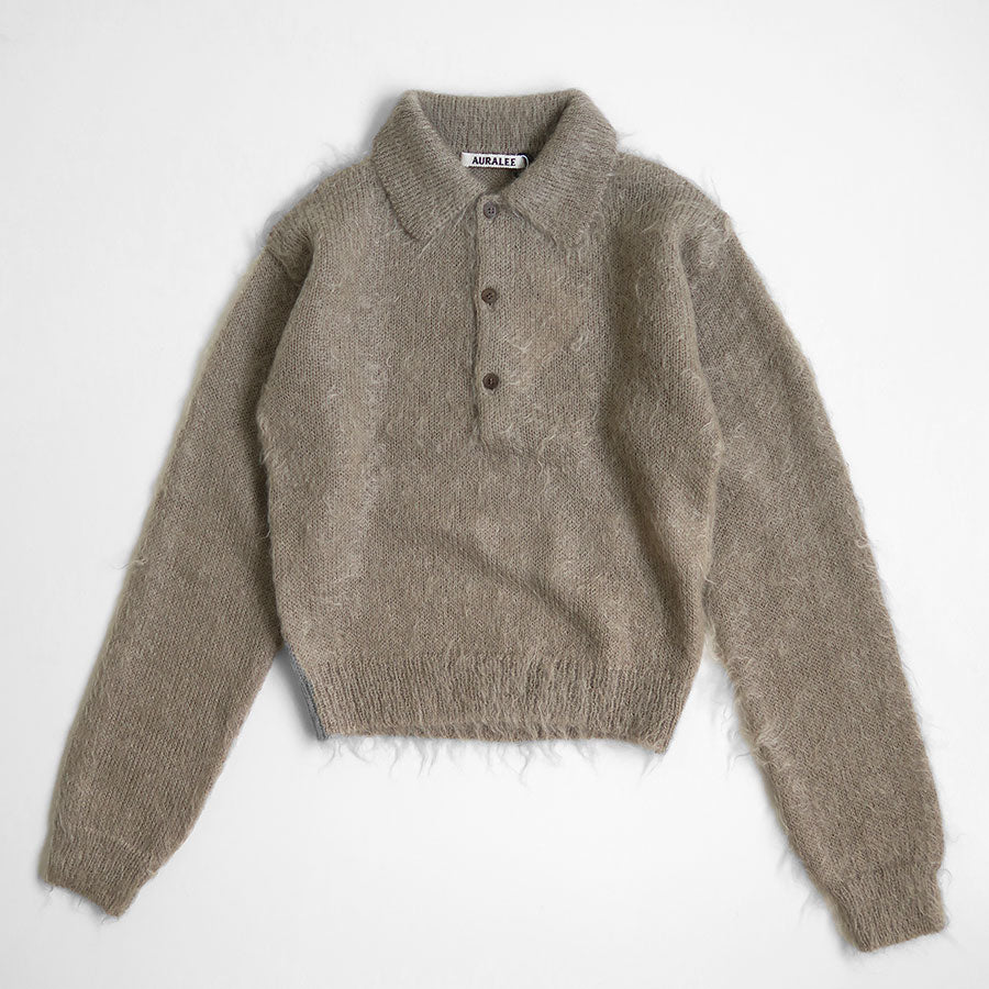 【AURALEE/オーラリー】<br>BRUSHED SUPER KID MOHAIR KNIT SHORT POLO <br>A24AP04KM