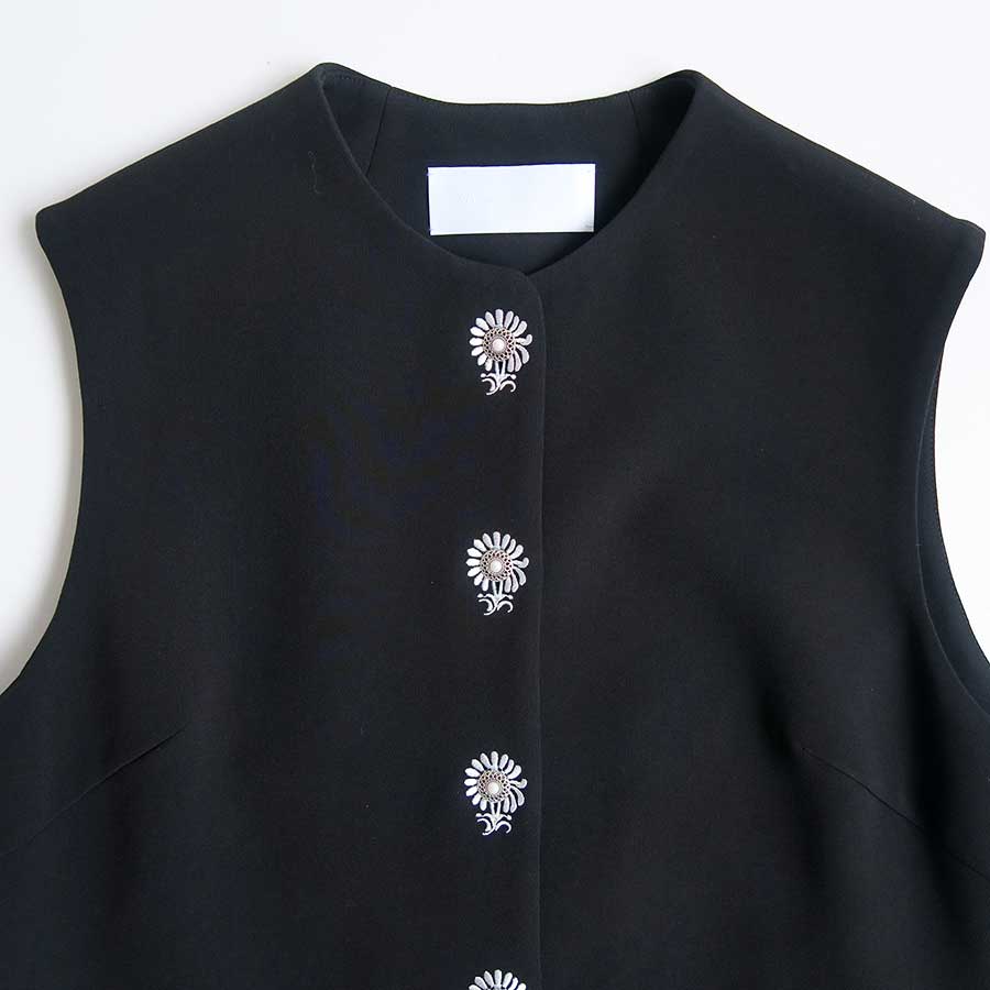 【Mame Kurogouchi/マメ】<br>Acetate Polyester Embroidered Buttonholes Sleeveless Dress <br>MM25FW-DR112