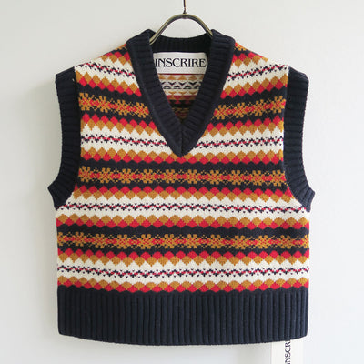 【INSCRIRE/アンスクリア】<br>Fairisle Tight Fit V Neck Vest <br>I24AW-K8