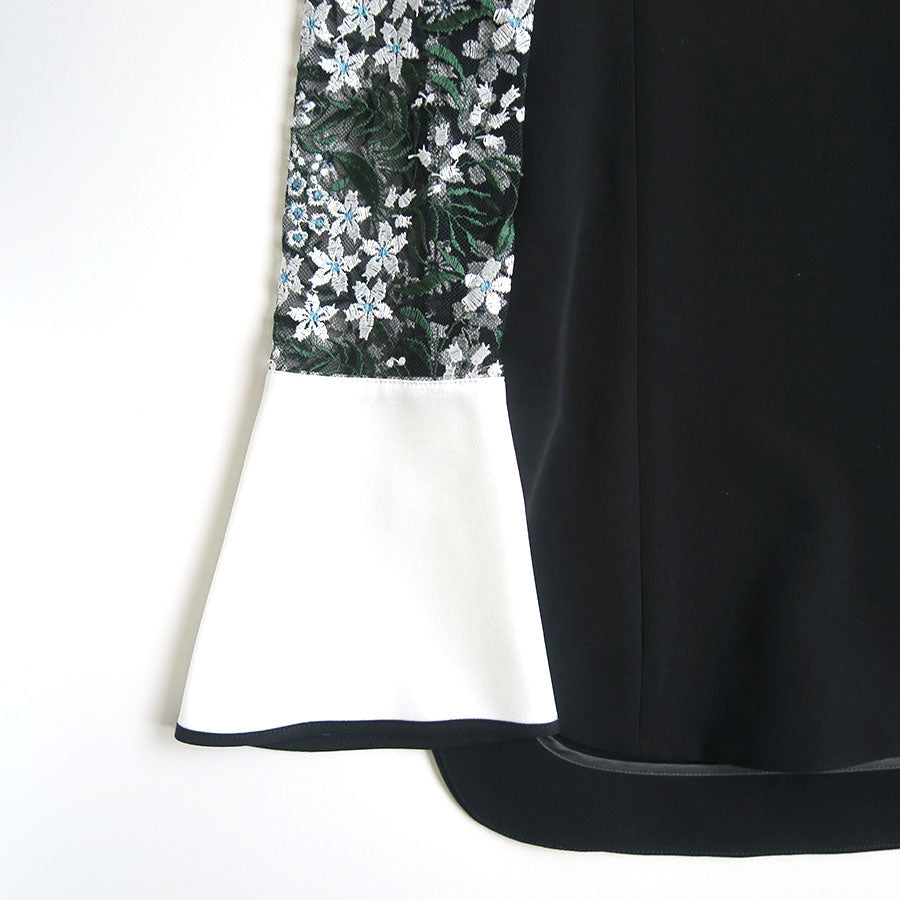 【Mame Kurogouchi/マメ】<br>Floral Lace-Sleeve Classic Top <br>MM25SS-SH103