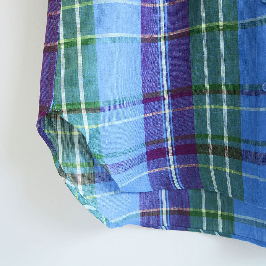 【BOWTE/バウト】<br>FRENCH LINEN MADRAS CHECK FRILL DRESS SHIRT <br>241-01-0002