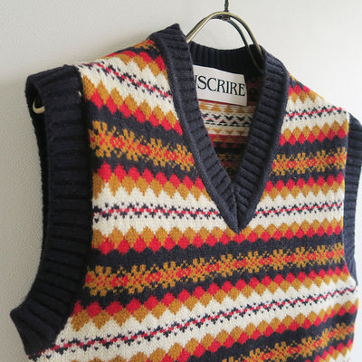 【INSCRIRE/アンスクリア】<br>Fairisle Tight Fit V Neck Vest <br>I24AW-K8