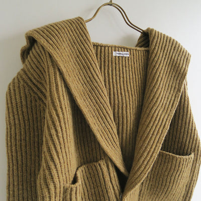 【FUMIKA UCHIDA/フミカウチダ】 <br>SHETLAND RIB STITCH HOODED CARDIGAN <br>W-KT011