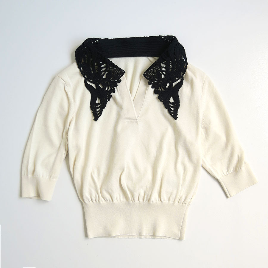 【Mame Kurogouchi/マメ】<br>Embroidery Collar Knitted Top <br>MM25FW-KN037