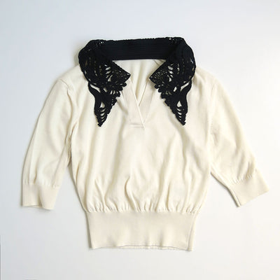 【Mame Kurogouchi/マメ】<br>Embroidery Collar Knitted Top <br>MM25FW-KN037