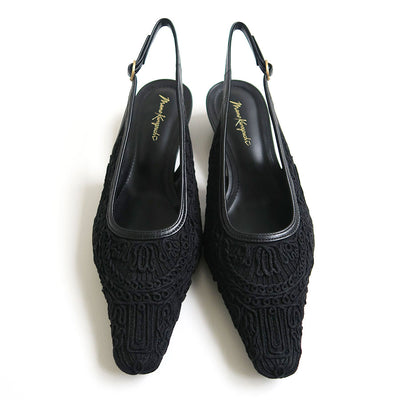 【Mame Kurogouchi/マメ】<br>Cording Embroidery Sling Back Heels <br>MM24SS-AC305