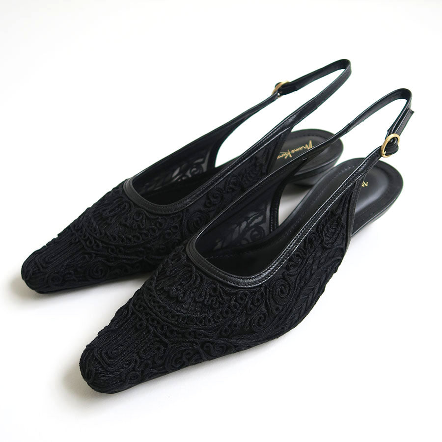 【Mame Kurogouchi/マメ】<br>Cording Embroidery Sling Back Heels <br>MM24SS-AC305