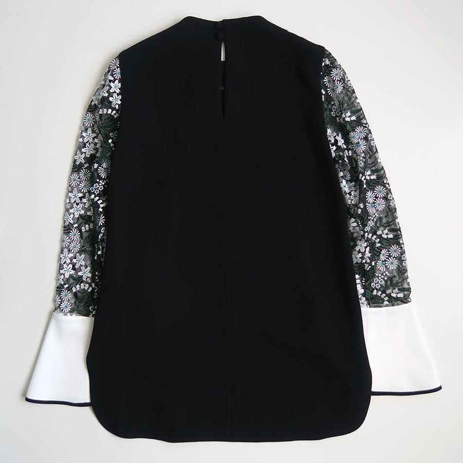 【Mame Kurogouchi/マメ】<br>Floral Lace-Sleeve Classic Top <br>MM25SS-SH103